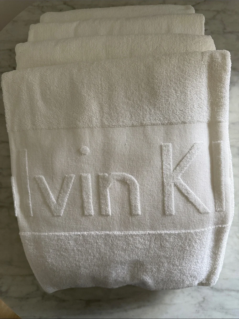 Calvin Klein Home Vintage White Scuplted Embossed Logo Towel 40 x 70